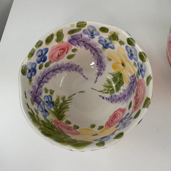 TableTops Gallery Le Jardin Bowls Floral Ceramic Round Hand Crafted Set of 2 - Picture 2 of 6